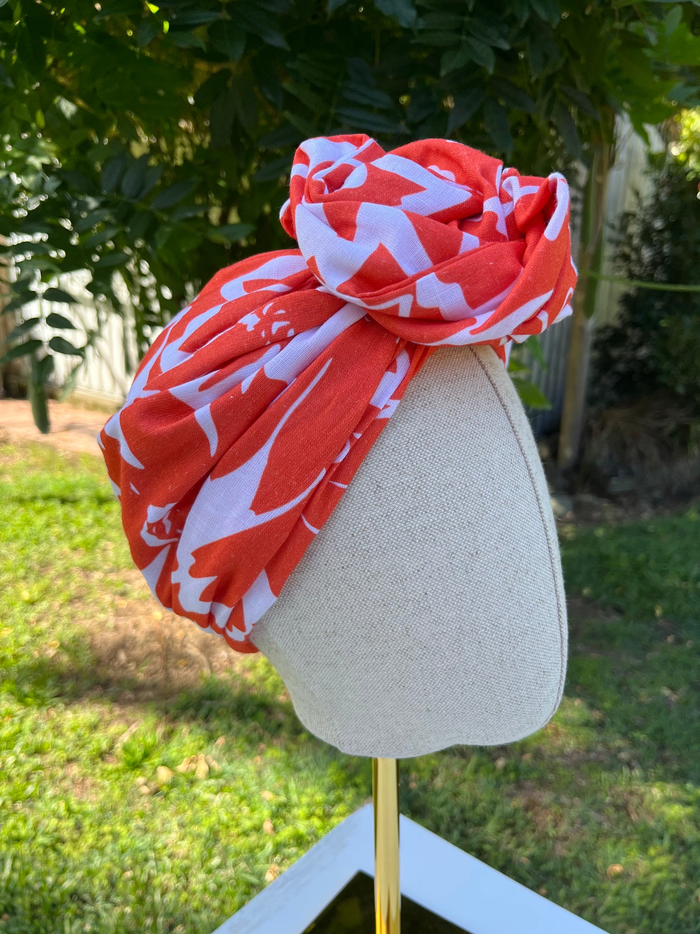 orange floral wired turban head wrap