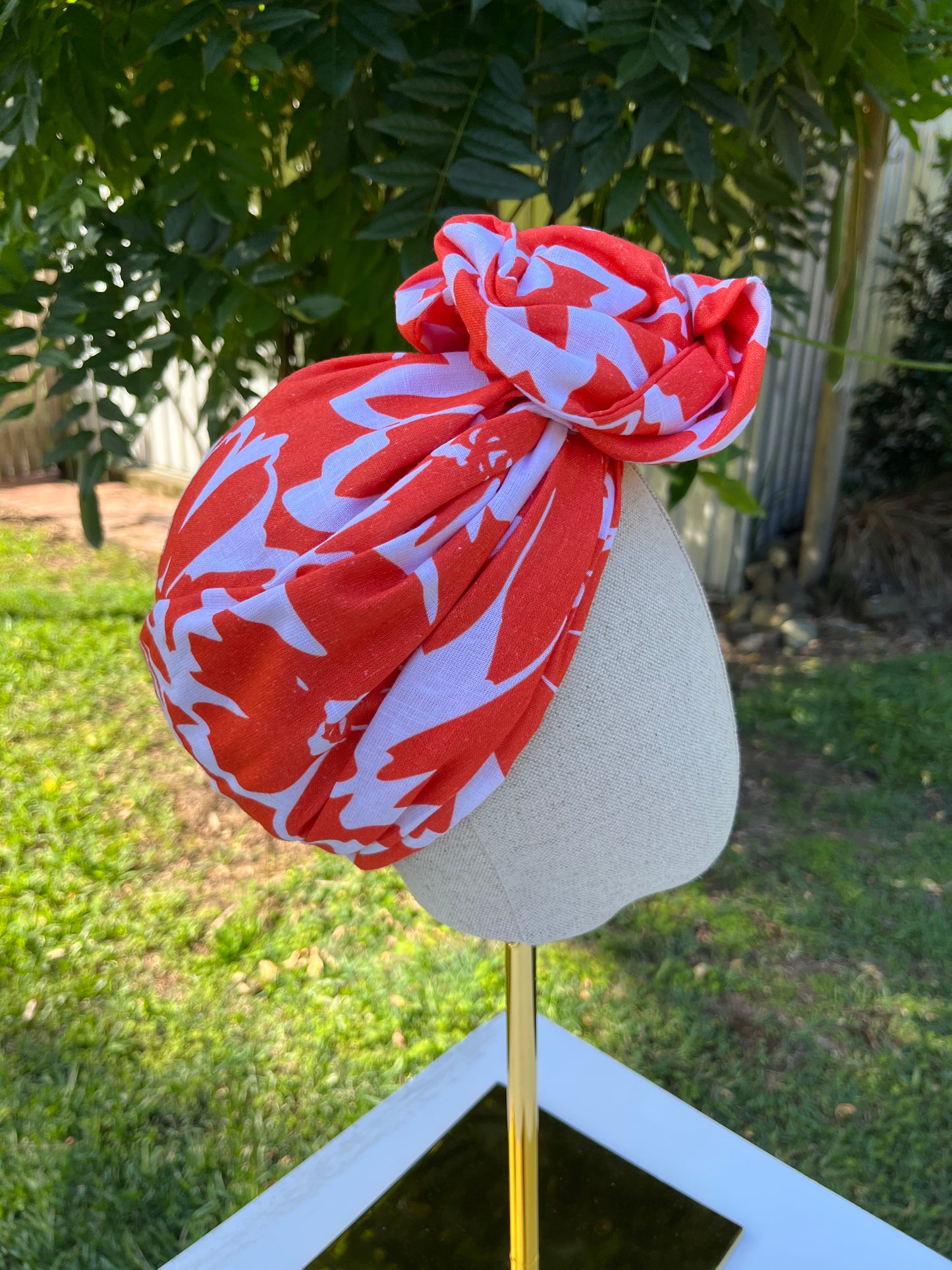 orange floral wired turban head wrap