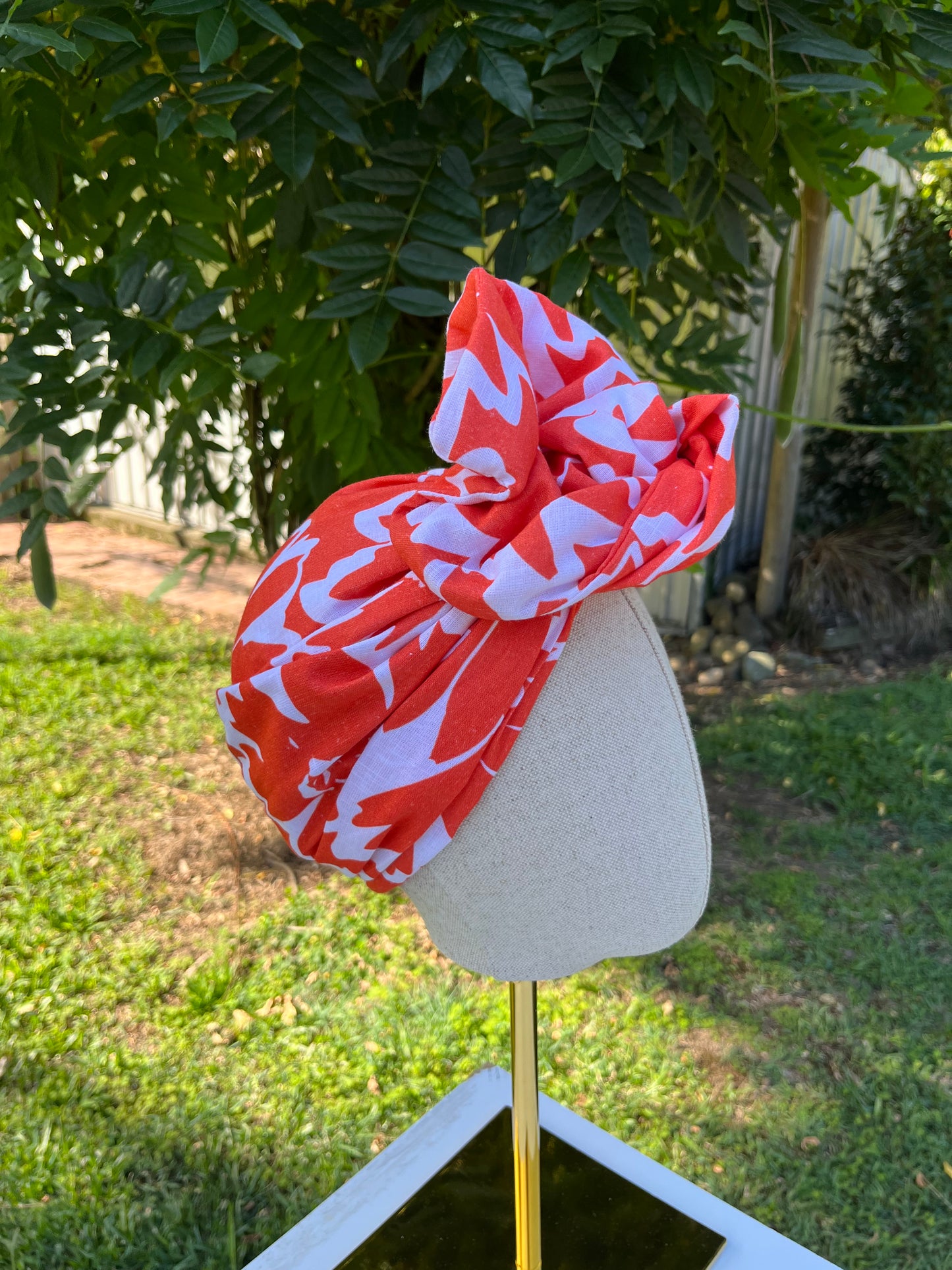 orange floral wired turban head wrap