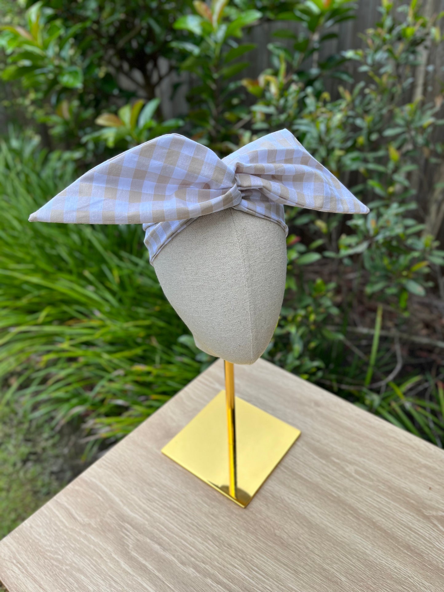 white gingham wired headband