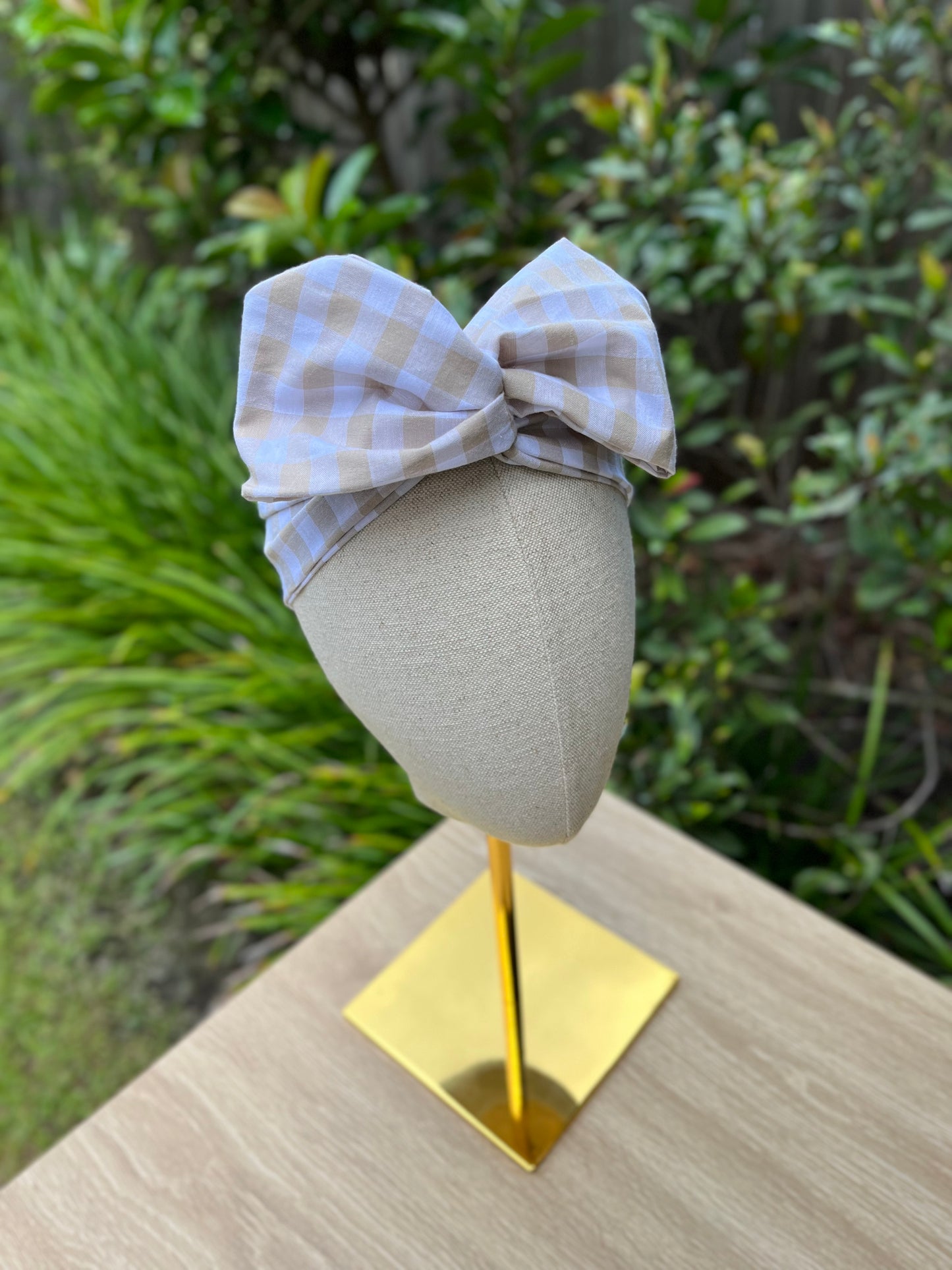 white gingham wired headband