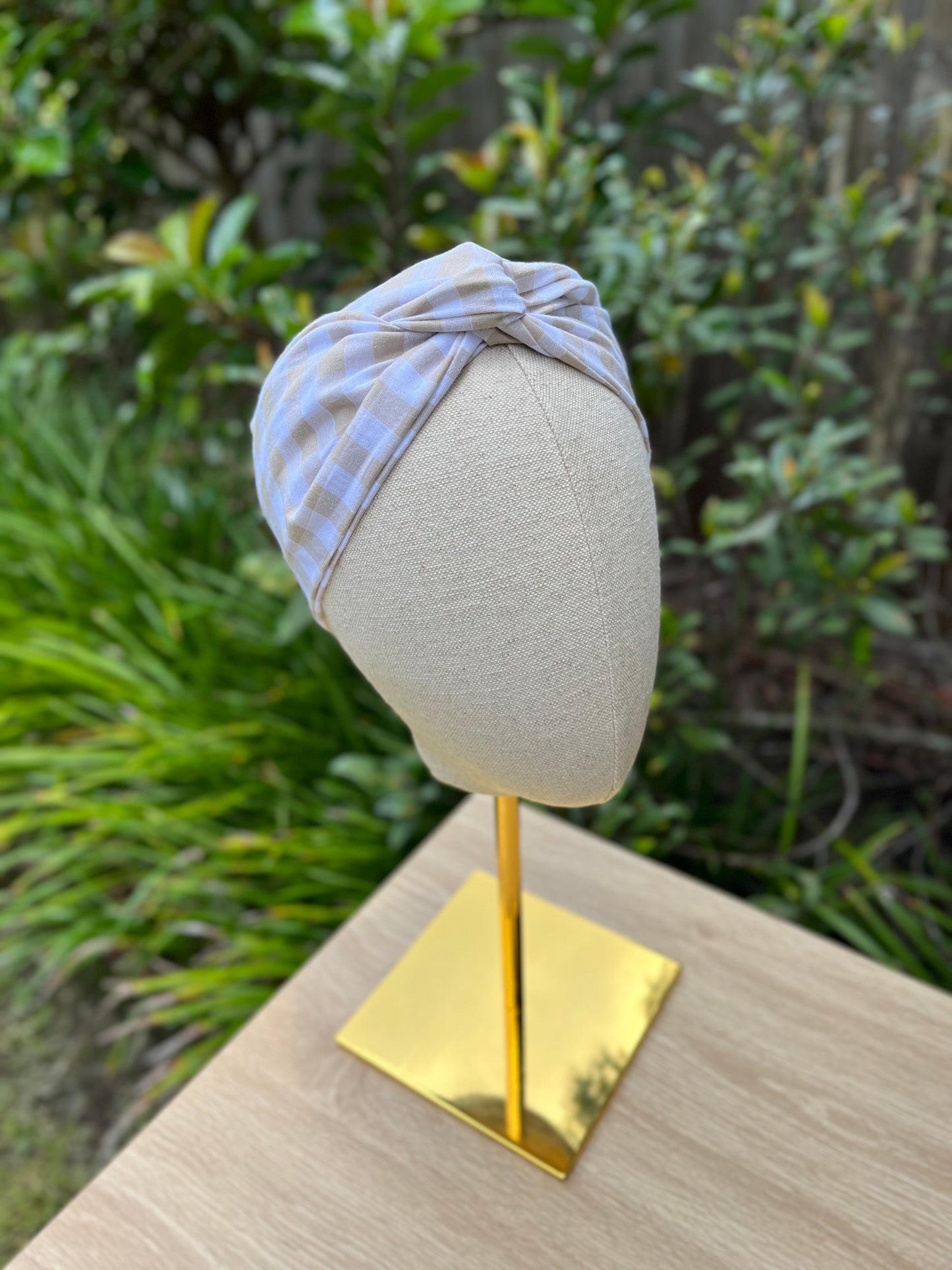 white gingham wired headband