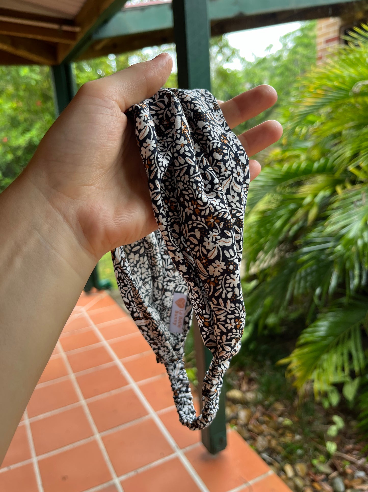 Black floral bandana headband