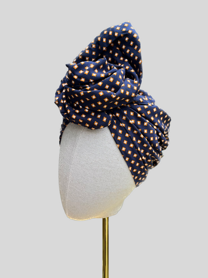 dotted navy blue wired turban head wrap