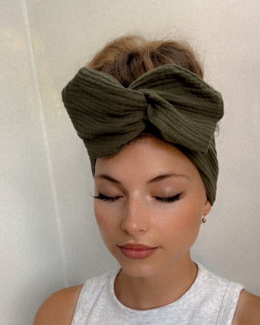 Dark green cotton gauze wire headband 