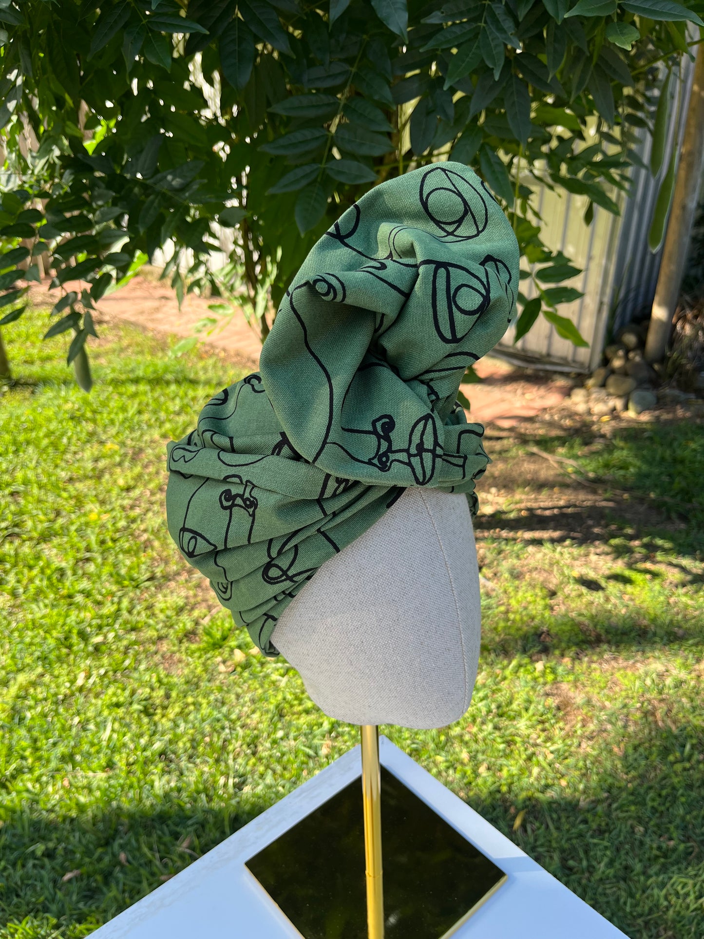women's green wired turban head wrap