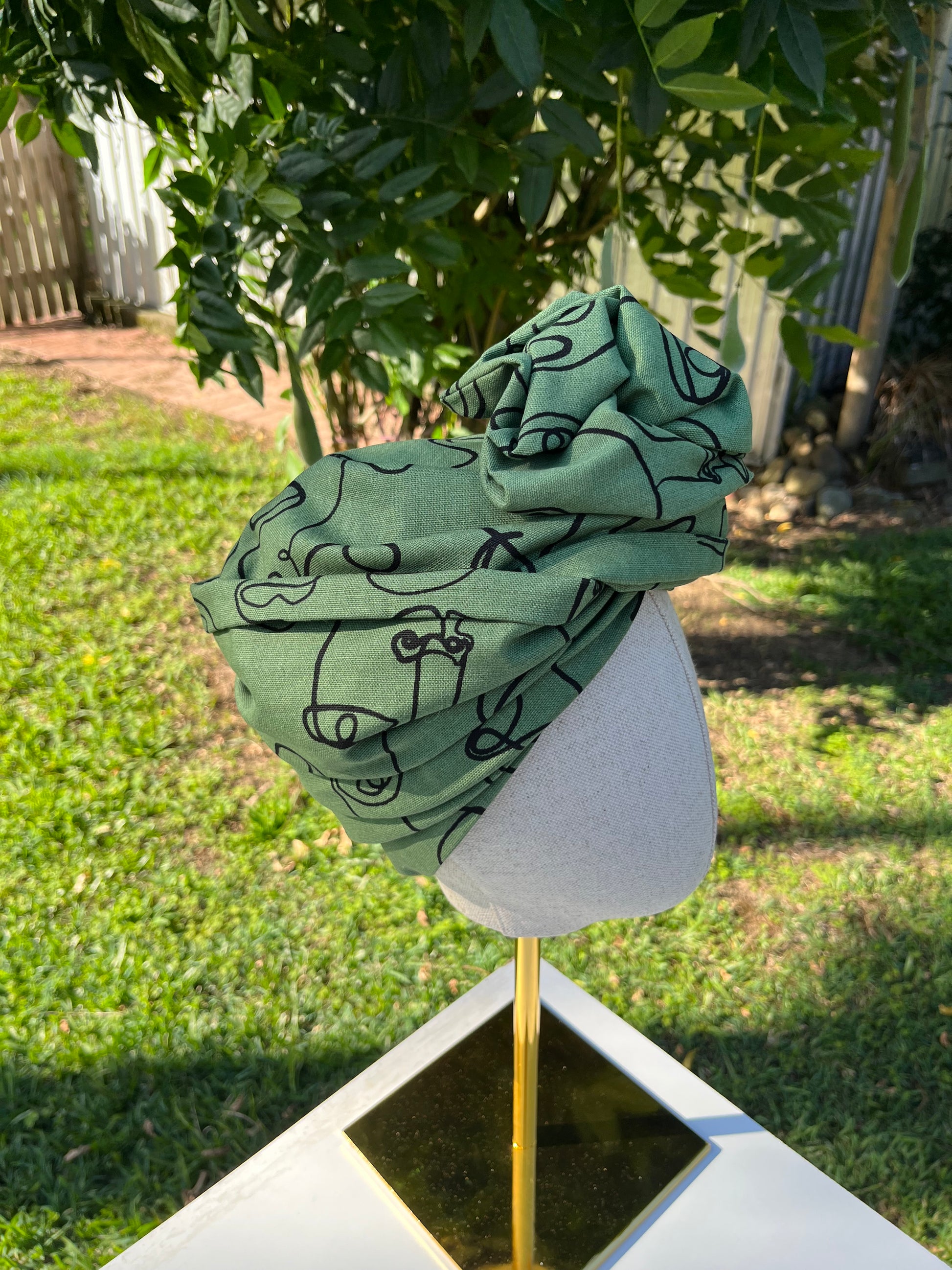women's green wired turban head wrap