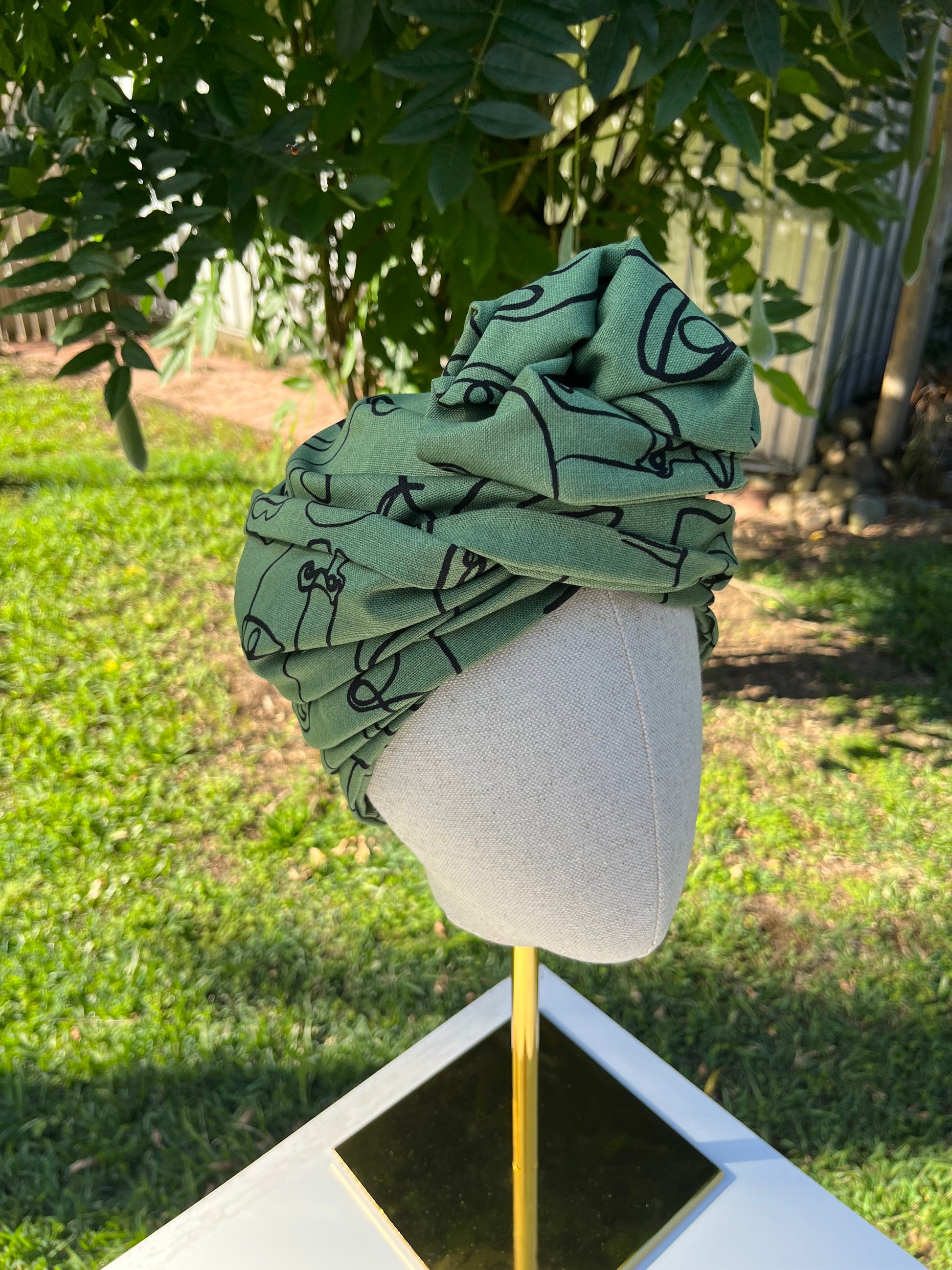 women's green wired turban head wrap