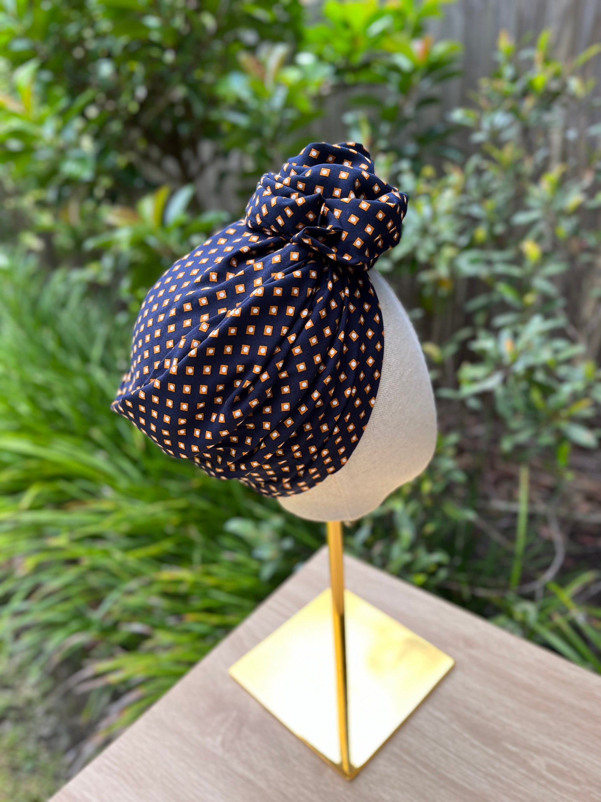 dotted navy blue wired turban head wrap