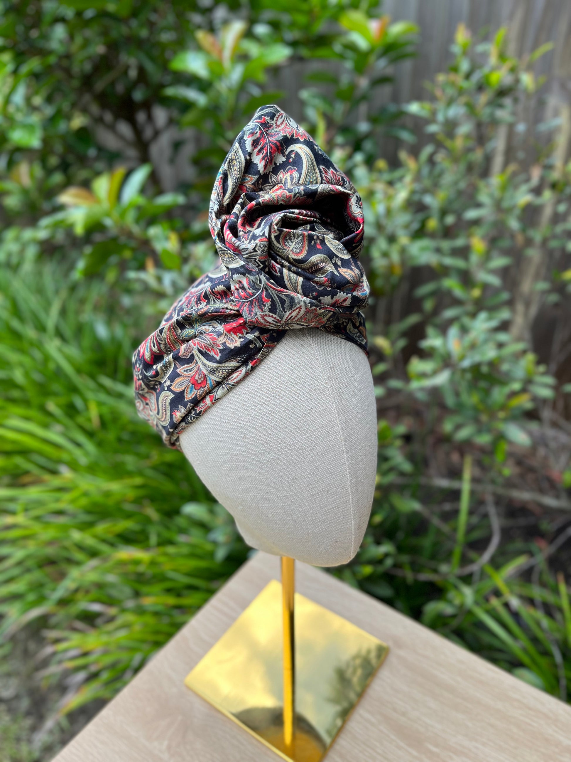 black floral wired turban head wrap
