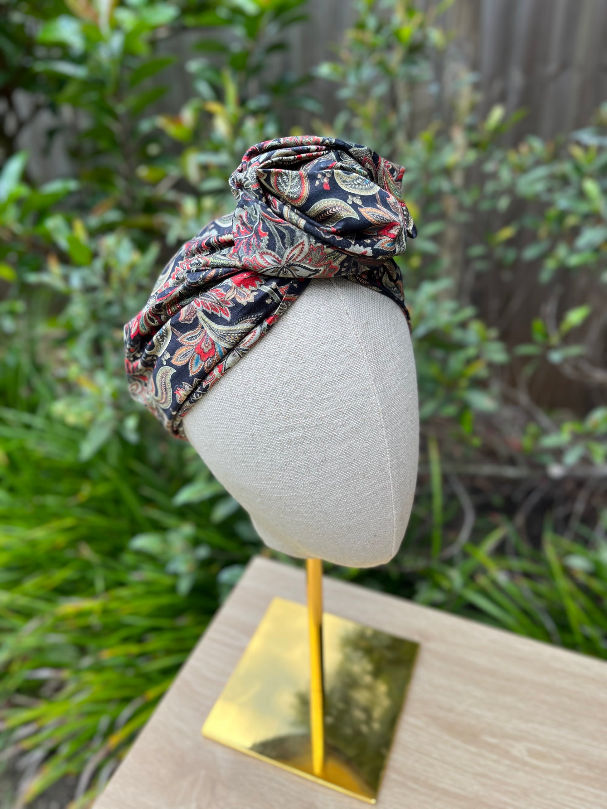 black floral wired turban head wrap
