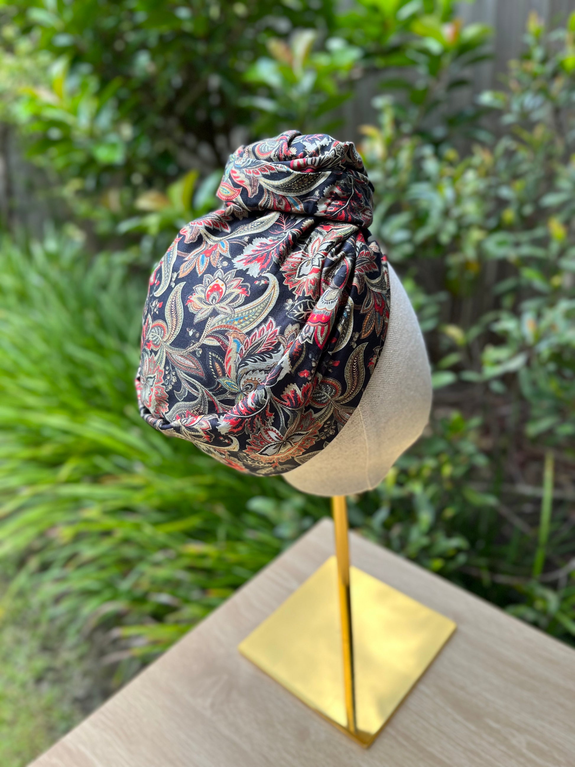 black floral wired turban head wrap