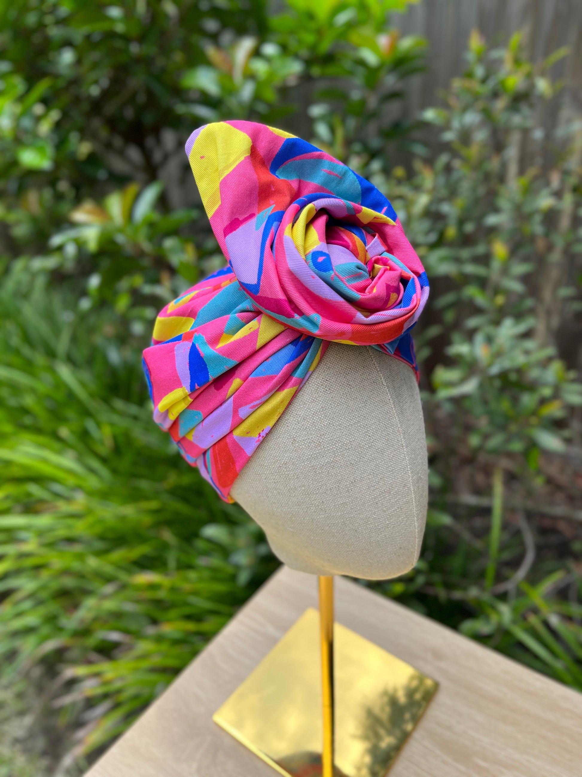 bright pink barbie wired turban head wrap