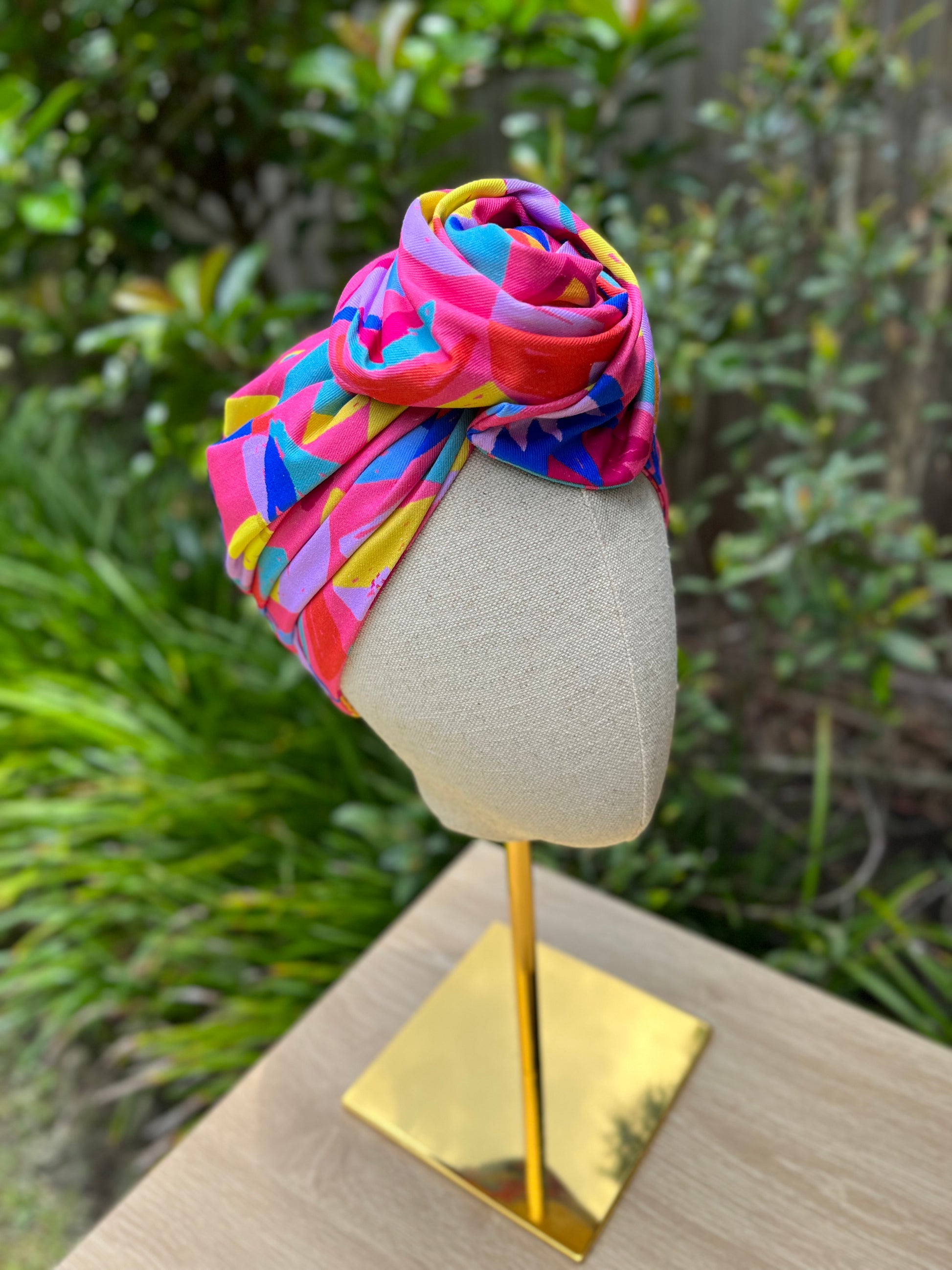 bright pink barbie wired turban head wrap