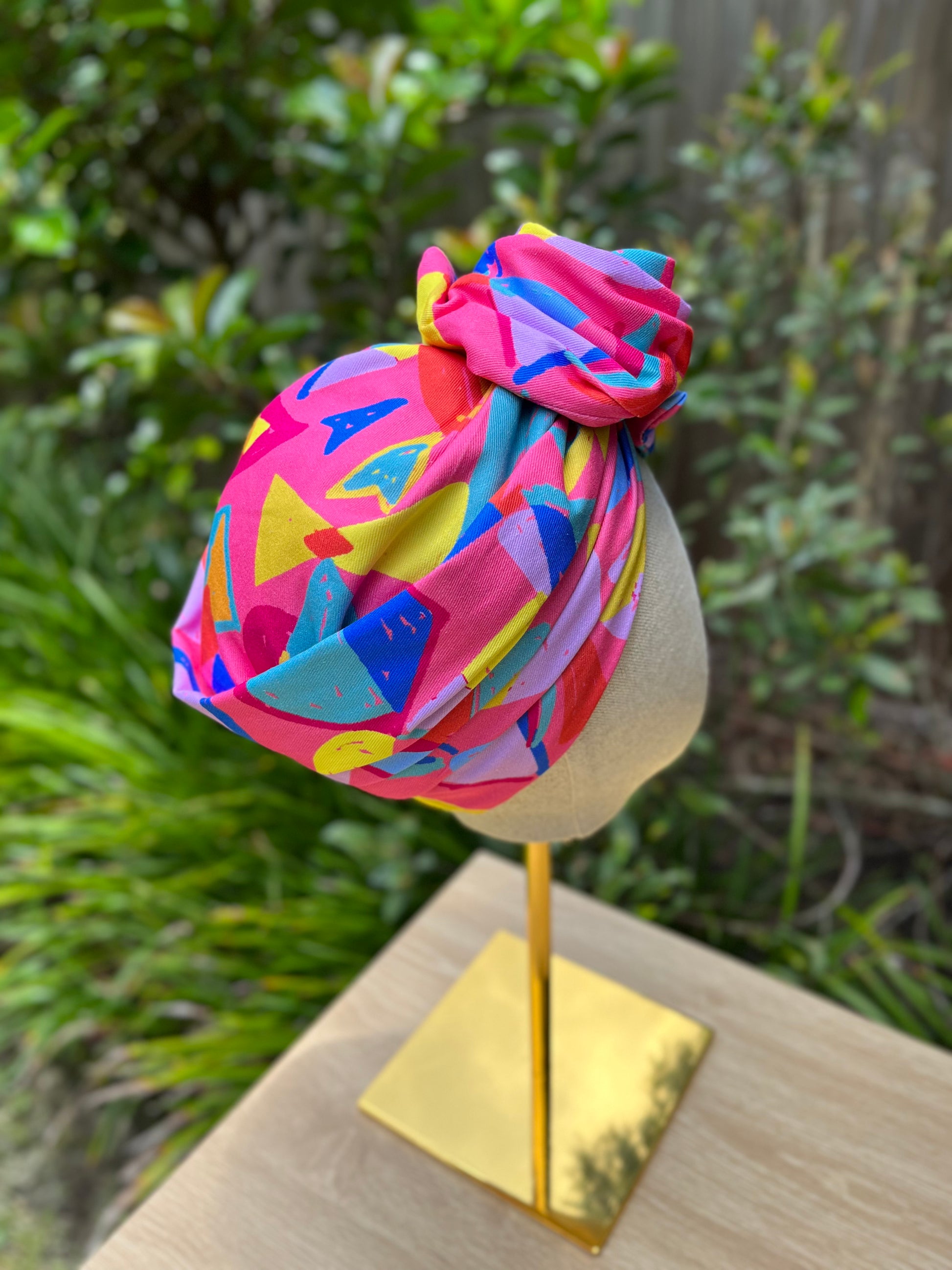 bright pink barbie wired turban head wrap