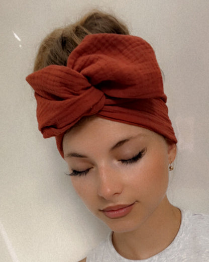 cotton gauze red wire headband 