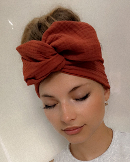 cotton gauze red wire headband 