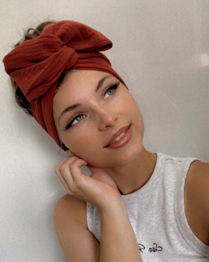 cotton gauze red wire headband