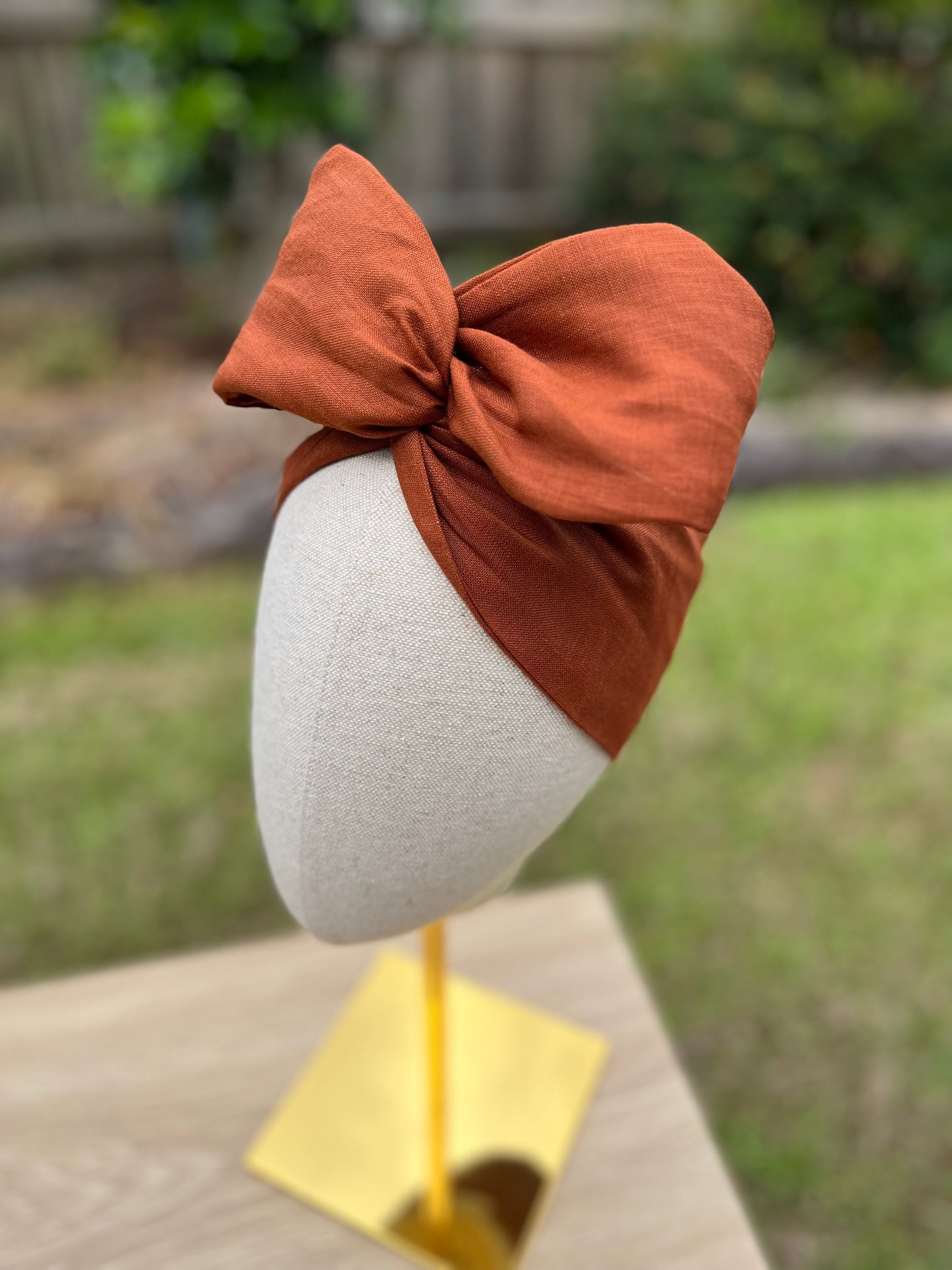 burnt orange linen wired headband