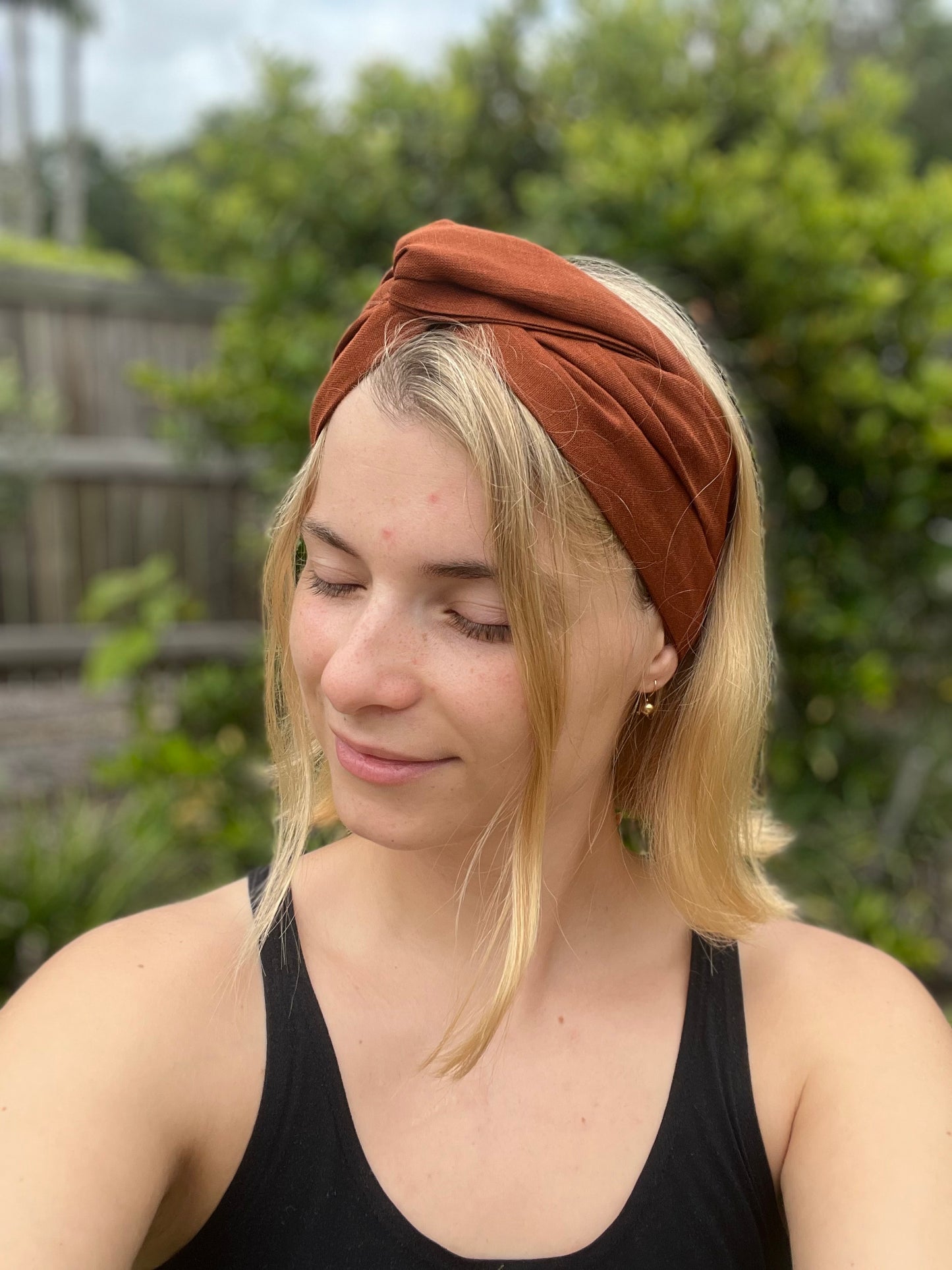 burnt orange linen wired headband