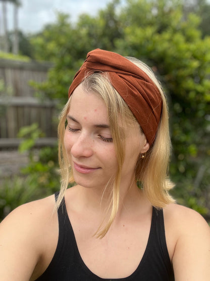 burnt orange linen wired headband