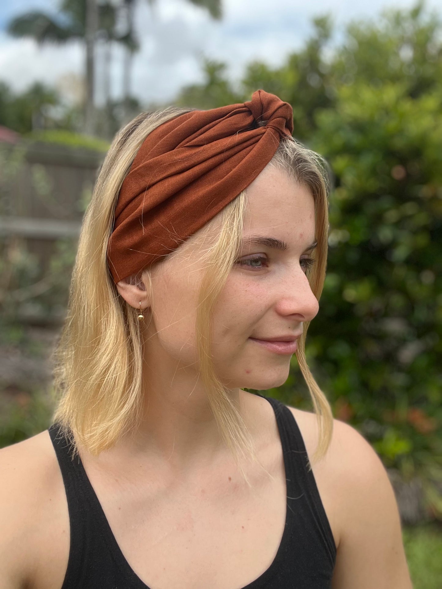burnt orange linen wired headband