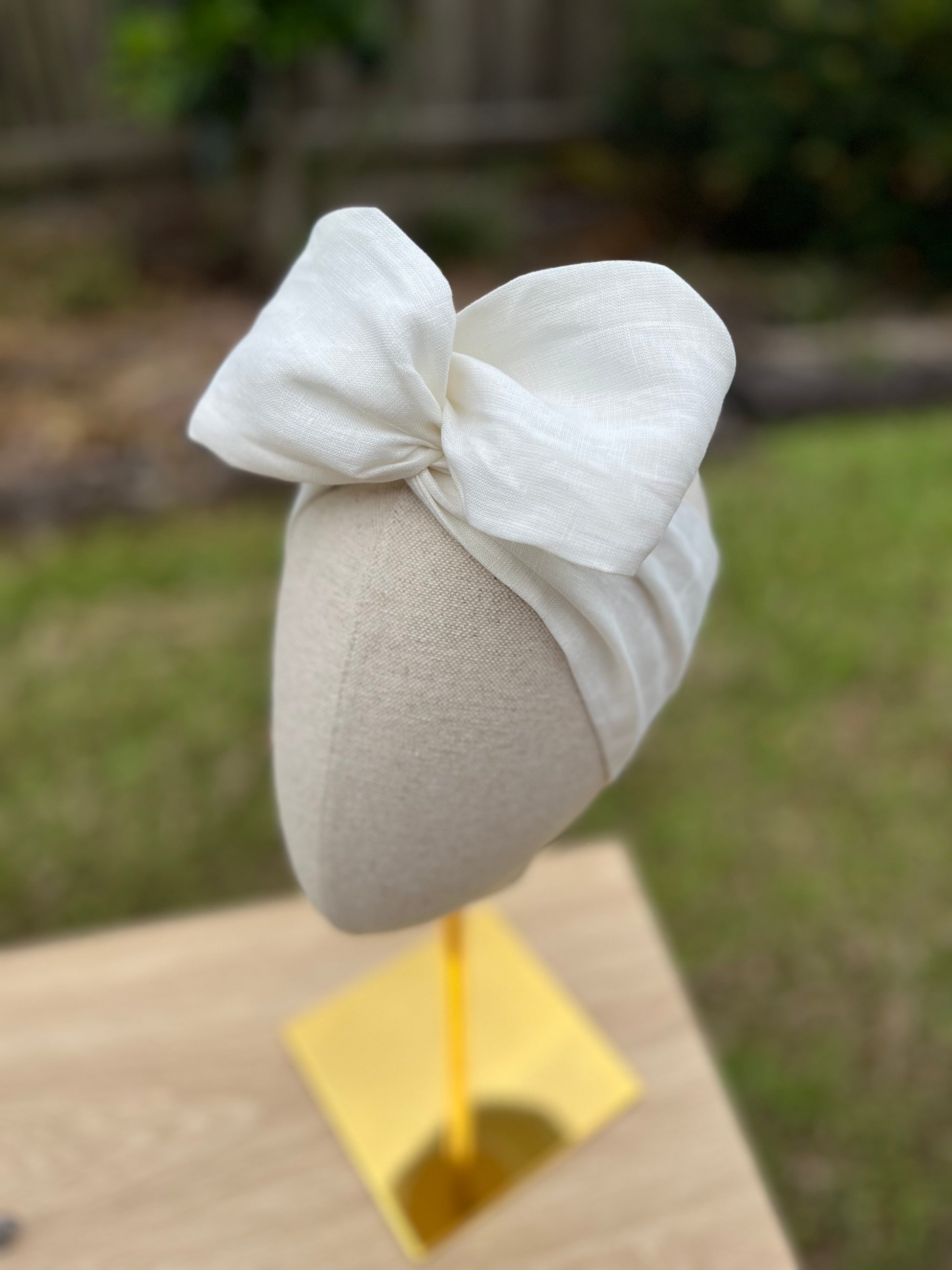 white linen wired headband